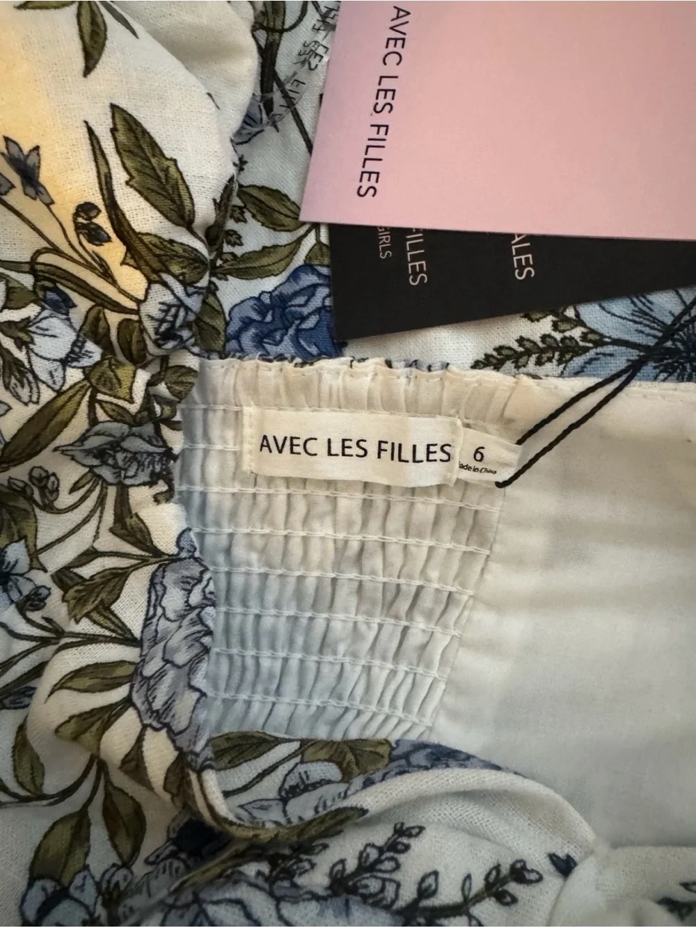 Avec Les Filles Twist Bodice Midi Dress, Blue Garden Trellis, True to Size 6